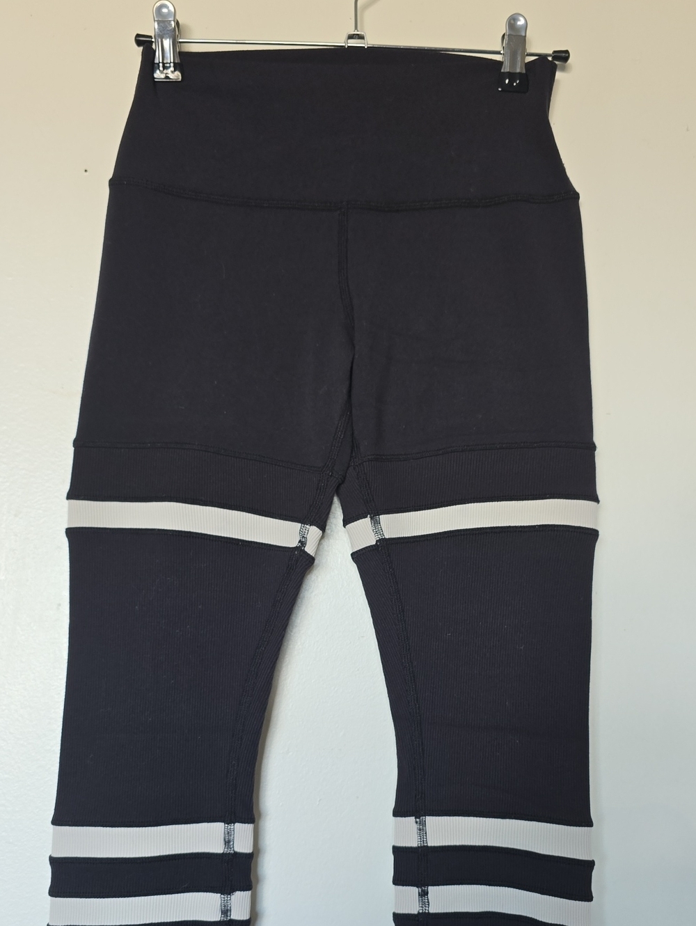 ALO Yoga Black Leggings with White Stripe Detail